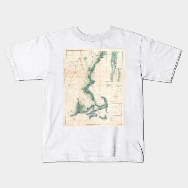 Vintage map of the Massachusetts Coastline Kids T-Shirt by Bravuramedia